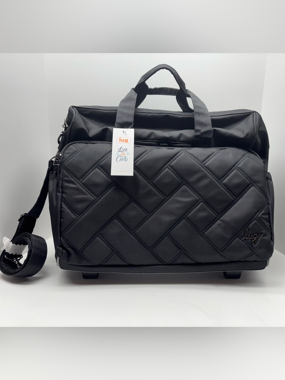 NWT Lug BLACK LOCOMOTION Ultra X RFID Rolling Travel Bag w/ Retractable Handle